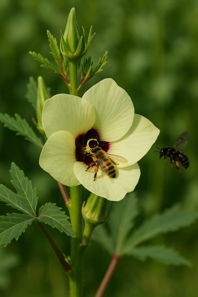 Okra Flowers Attract Pollinator